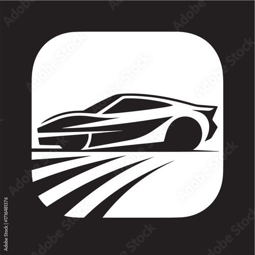 Dynamic sports car silhouette moving on a road. Abstract vector icon of a fast automobile, a minimalist graphic emblem for racing and automotive concepts