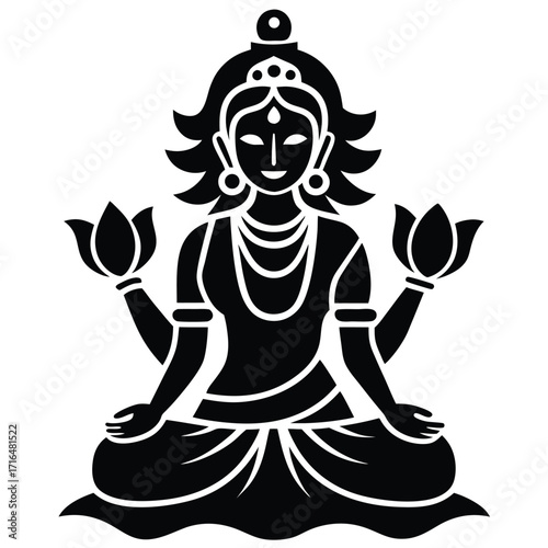 goddess sita idol with lotus logo style flat color