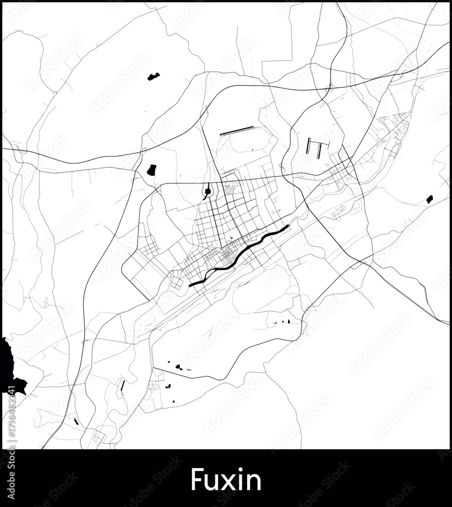 Fototapeta premium Fuxin city map, China - Topographic vector map poster