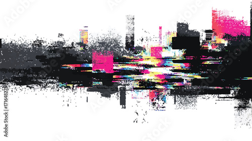 Abstract Cyber Glitch Distorted Grungy Forms Vector Design