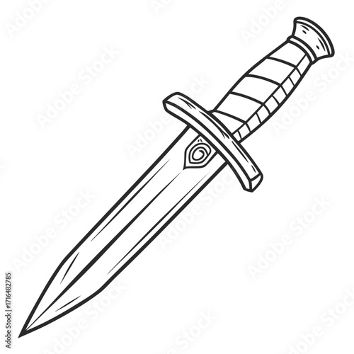 Detailed Illustration of a Dagger with a Decorative Hilt and Sharp Blade