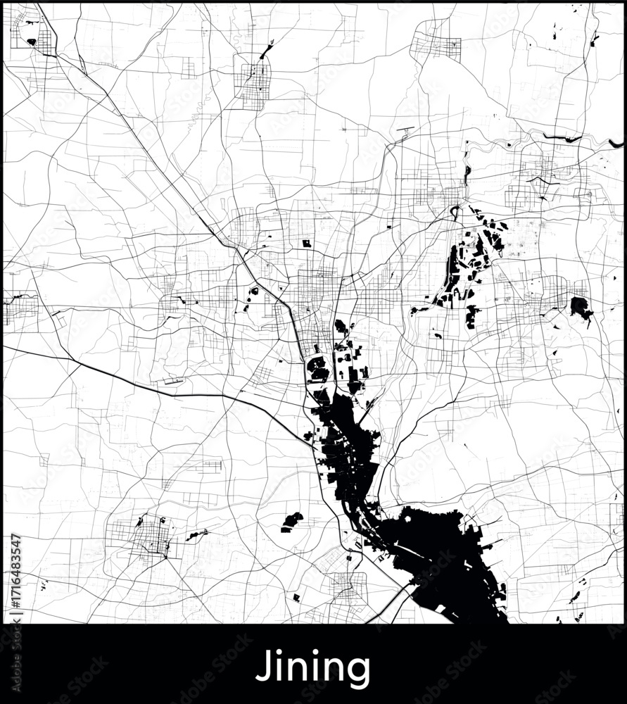 Obraz premium Jining city map, China - Topographic vector map poster