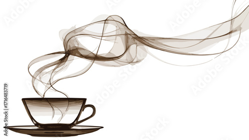 Elegant Coffee Cup with Stylish Coffee Smoke Vector Illustration