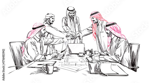 Dynamic Arabic Muslim Teamwork in Modern Business Office Setting
