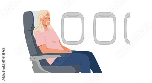 Serene flight slumber passenger enjoying peaceful rest on airplane seat