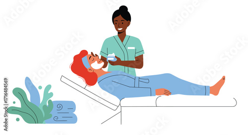 Vibrant depiction of spa treatment: facial care for a relaxed woman