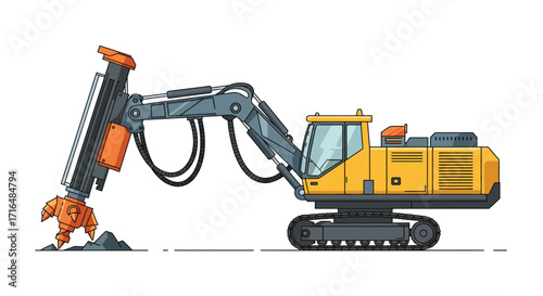 Detailed flat vector illustration of drilling rig on a white background