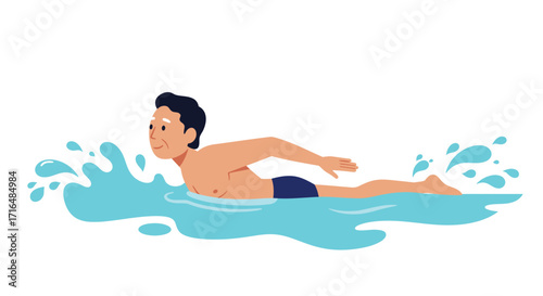 Serene swimmer gliding through tranquil water in stylized vector art