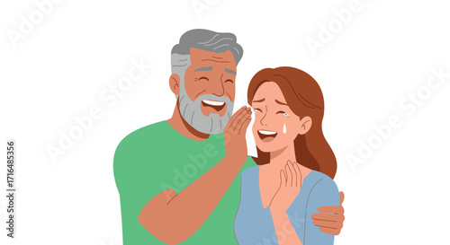 Heartwarming moment: Man comforts woman through joyous tears in simple illustration