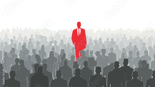 Confident Businessman Leader Standing Out from Crowd, Individuality Concept