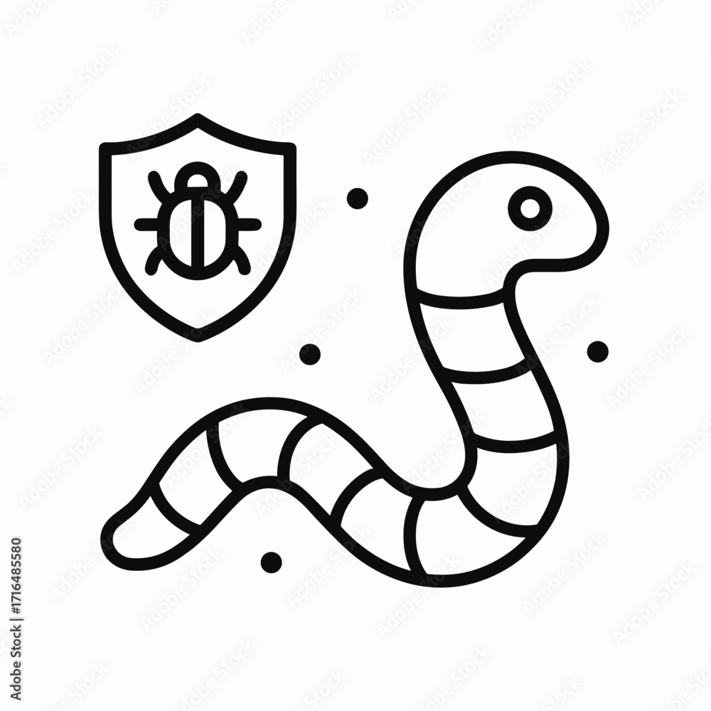 Fototapeta premium Icon of a worm with a shield symbolizing protection against pests 