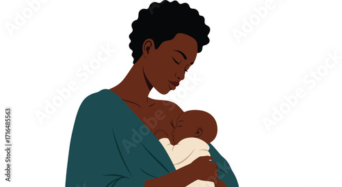 Loving african american mother breastfeeding her baby illustration