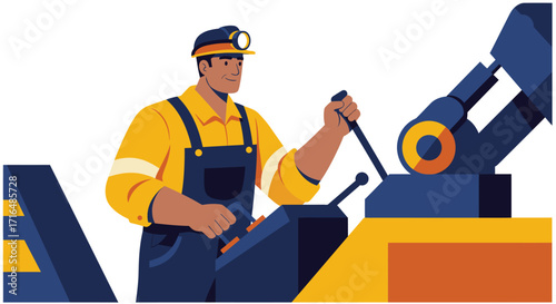 Stylized Illustration: Mine Worker Controls Heavy Machinery with Precision