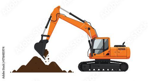Stylized vector illustration of an excavator at work against a plain background
