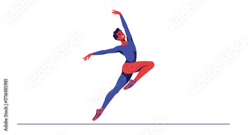 Elegant ballet dancer captured in a stylized flat vector illustration