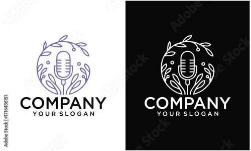 Creative podcast logo with microphone icon for vlogger youtube