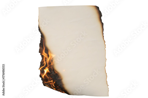Burning paper with flames and scorched edges symbolizing destruction and fire hazard concept