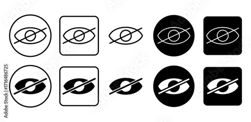 Eye slash vector icon. Closed eye with slash symbol for hidden content, privacy, and invisibility.