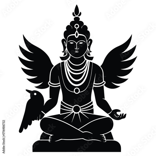 lord shani idol with crow logo style flat color