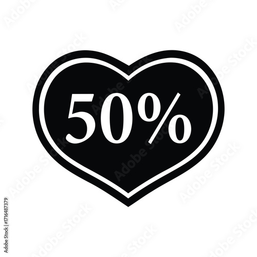 Black heart shape with fifty percent discount symbol