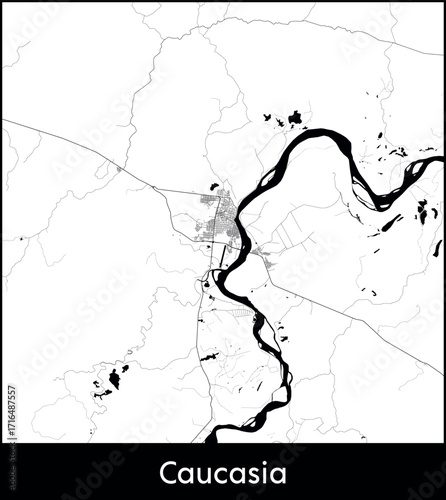 Caucasia city map, Colombia - Topographic vector map poster