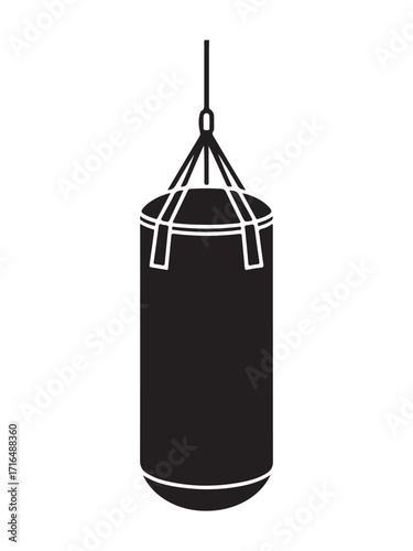 Black silhouette of a boxing punching bag isolated on white background