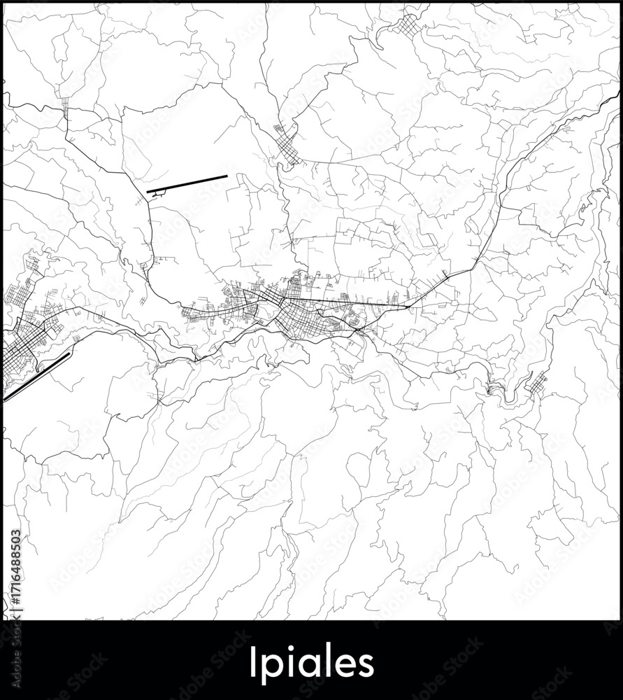 Fototapeta premium Ipiales city map, Colombia - Topographic vector map poster