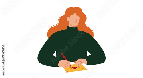 Stylized vector illustration of a person drafting a love letter with heart