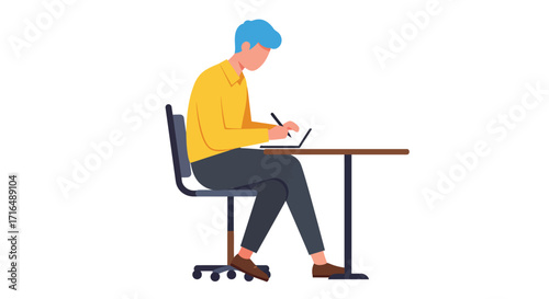 Illustration of a person taking notes during a meeting or online class