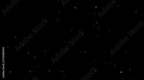 Floating fire flame sparks particles on transparent background video, alpha channel. Realistic fire dust particles moving fast with the wind.Bright glowing fire particles rising fast in a fiery sky wi