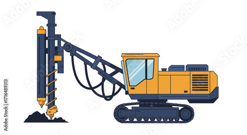 Stylized vector illustration of a mining drill rig on white background
