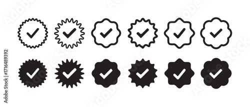 Verified badge icon set, Set of check mark icons,  Social media official account tick symbol, vector illustration eps 10.