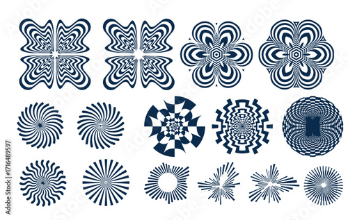 Spiral and swirl motion twisting circles design element set. Vector illustration