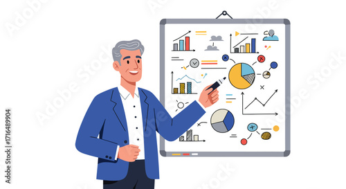 Illustrative Business Presentation by a Professional with Financial Charts