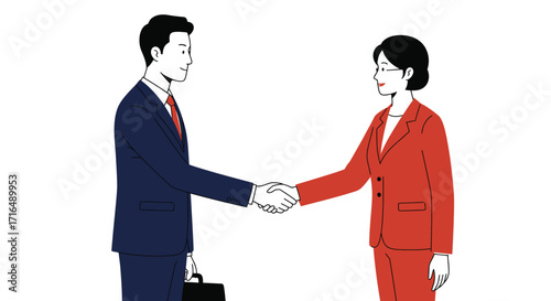 Stylized flat vector illustration of business people shaking hands