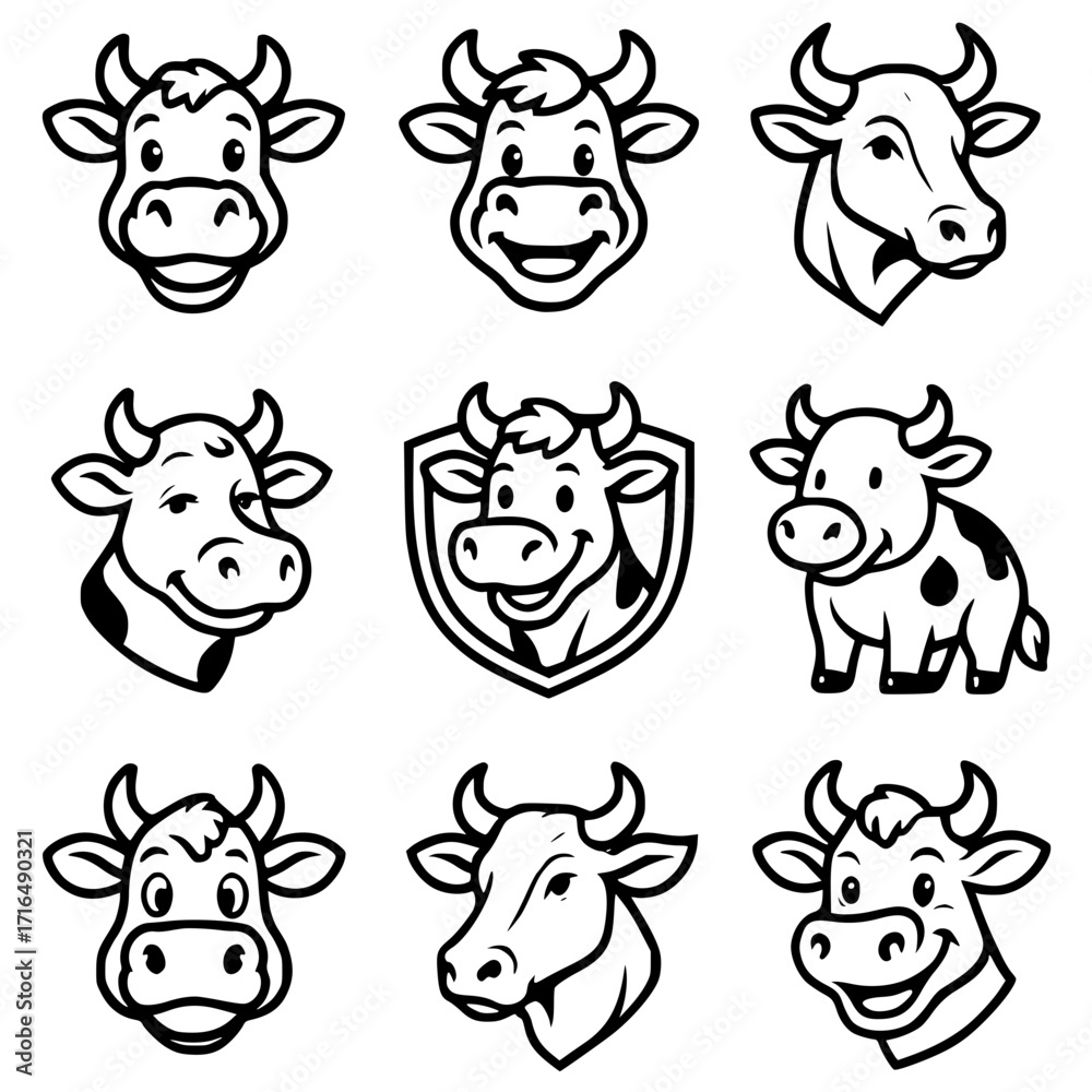 Fototapeta premium Logo or Icon, cow vector, outline version, vector SVG, transparent PNG