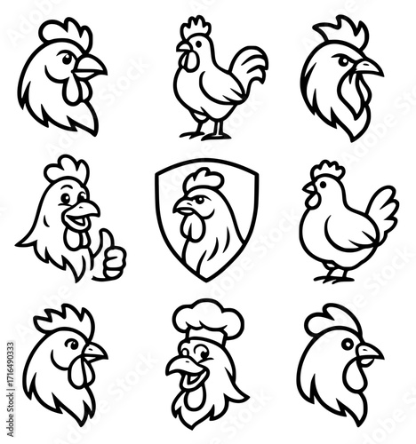 Logo or Icon, chicken vector, outline version, vector SVG, transparent PNG