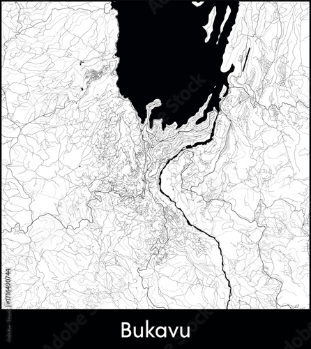 Bukavu city map, Democratic Republic of the Congo - Topographic vector map poster