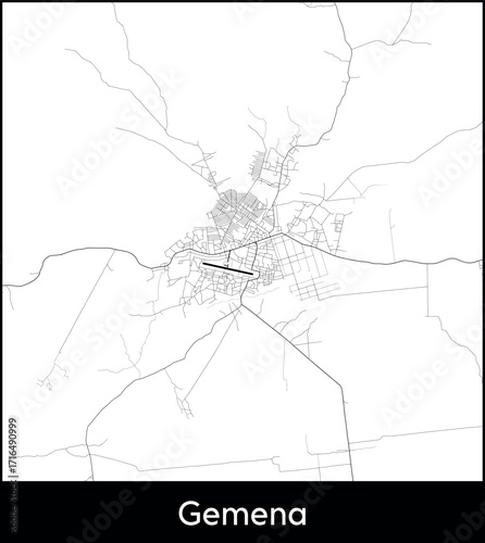 Gemena city map, Democratic Republic of the Congo - Topographic vector map poster