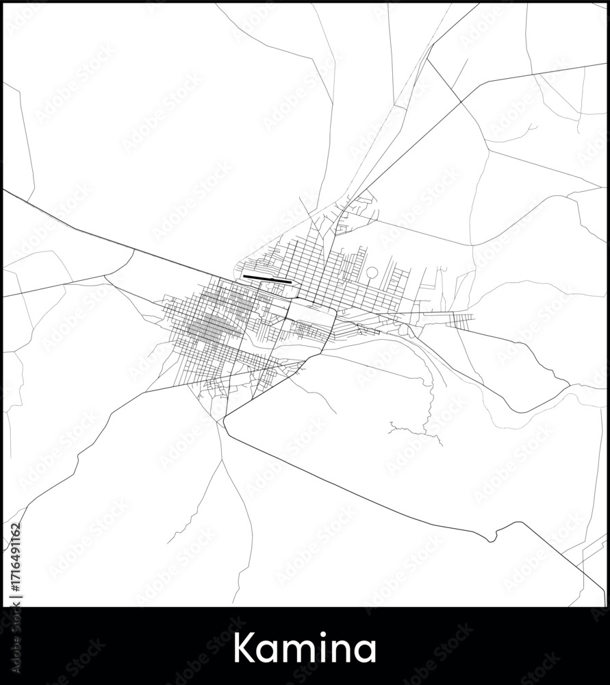 Obraz premium Kamina city map, Democratic Republic of the Congo - Topographic vector map poster