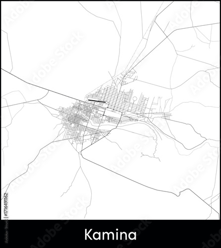 Kamina city map, Democratic Republic of the Congo - Topographic vector map poster