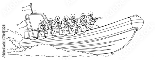 Special Forces on Rigid Inflatable Boat Line Art