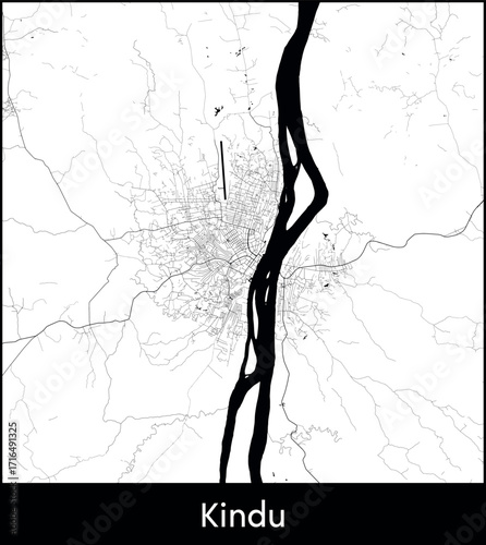 Kindu city map, Democratic Republic of the Congo - Topographic vector map poster