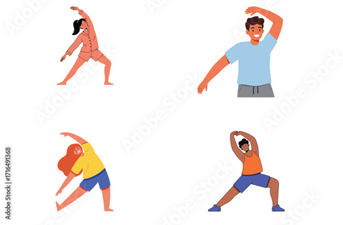 Diverse group of people doing stretching exercises for flexibility and wellness