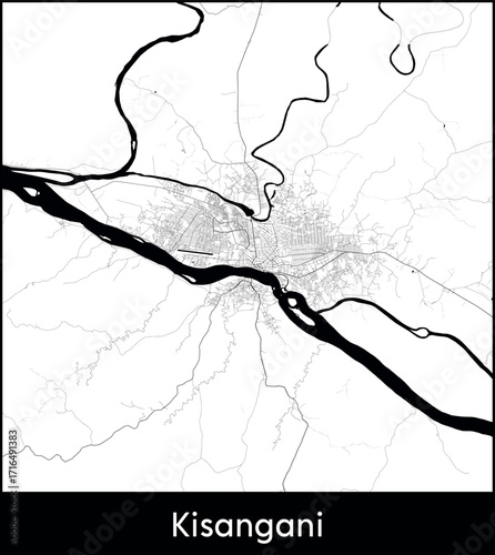 Kisangani city map, Democratic Republic of the Congo - Topographic vector map poster