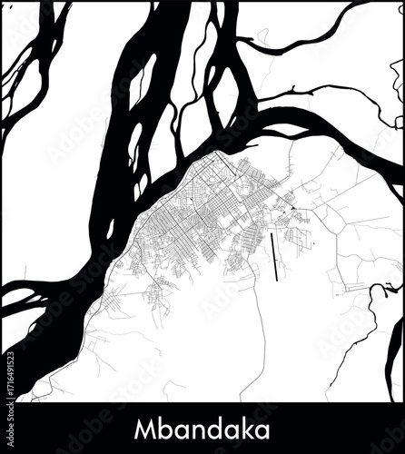 Mbandaka city map, Democratic Republic of the Congo - Topographic vector map poster