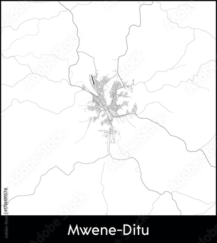 Mwene Ditu city map, Democratic Republic of the Congo - Topographic vector map poster