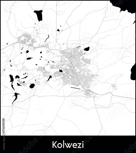 Kolwezi city map, Democratic Republic of the Congo - Topographic vector map poster