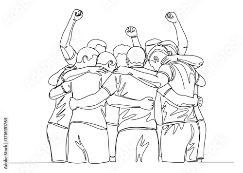 Soccer Team Huddle Celebration Line Art