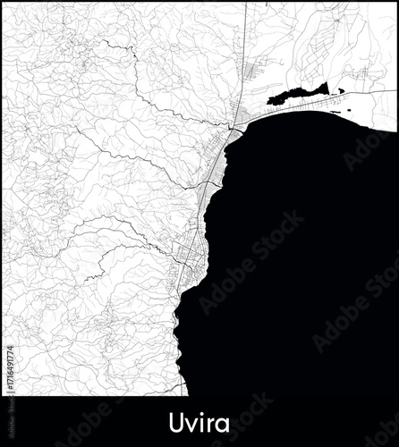 Uvira city map, Democratic Republic of the Congo - Topographic vector map poster